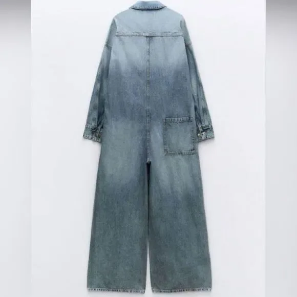New Zara Limited Edition 100% Cotton Blue Denim TRF Jumpsuit 4365/280 - Picture 3 of 3